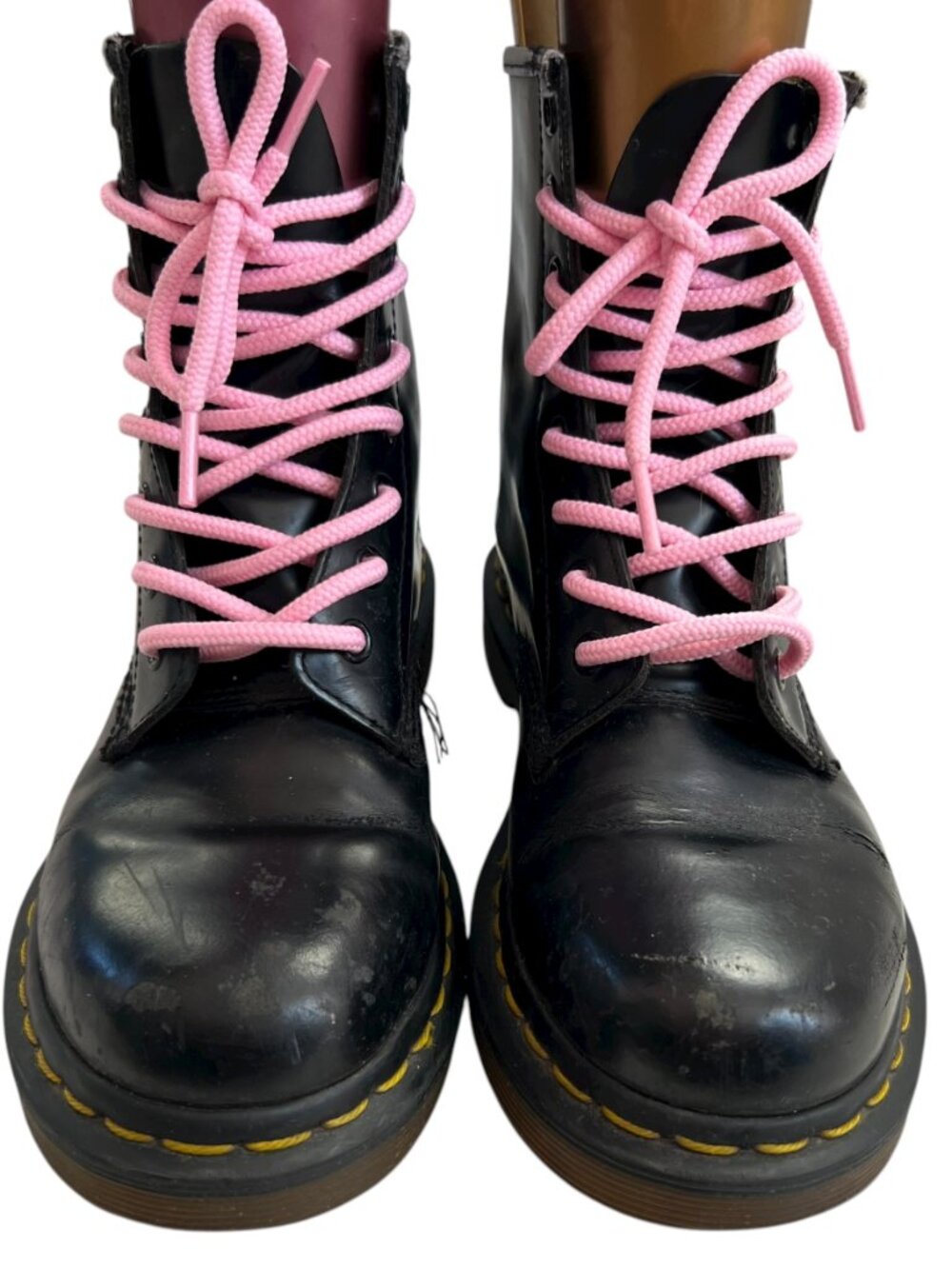 Dr Martens boots 1460 smooth black leather pink laces womens 6 combat docs - Picture 2 of 15
